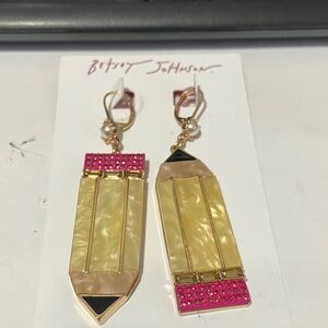 Betsey Johnson Pink and Gold Pencil Drop Earrings
